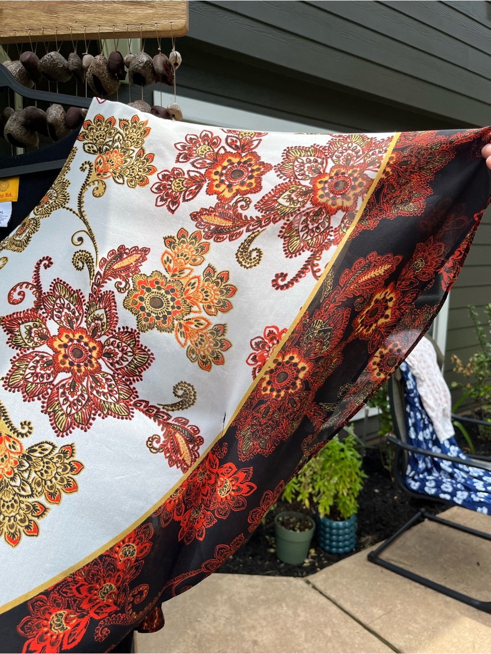 Ruby Rd. White Floral Poncho Top with Red & Gold Accents - Picture 4 of 5